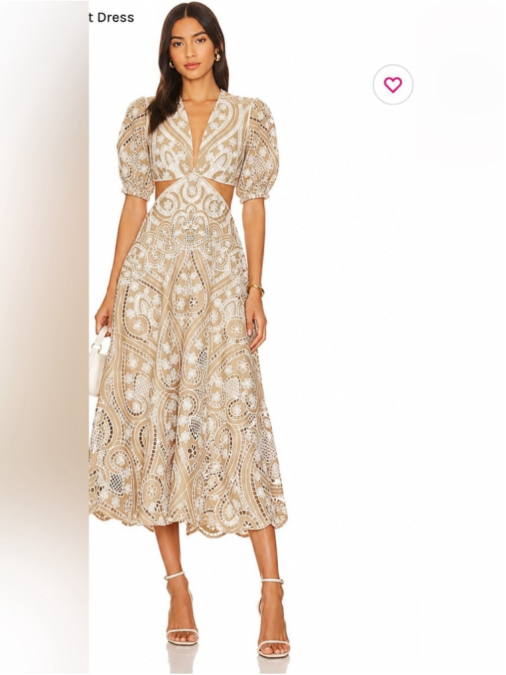 sandro paris Elegant Beige and White Lace Maxi Dress with Cutout Detail